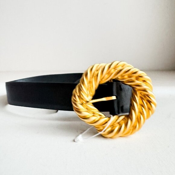 Deborah Drattell Micaela Belt Anthropologie Black w Chunky Gold Buckle M/L - Picture 5 of 8